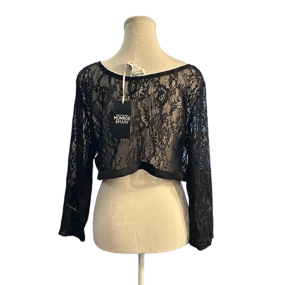 Y2K Black Lace long sleeve cropped top Gothic Fairy - Picture 2 of 5